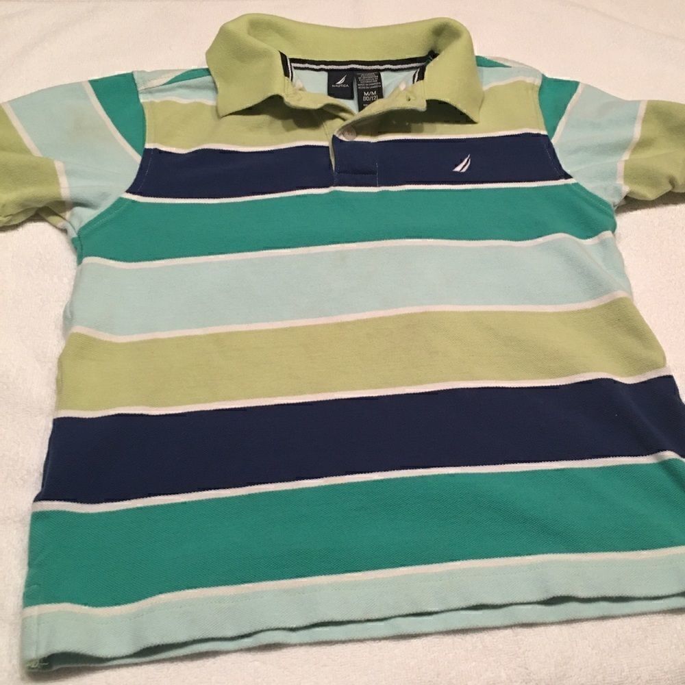 Boys Nautica polo shirt size Medium blue teal green button top short sleeve